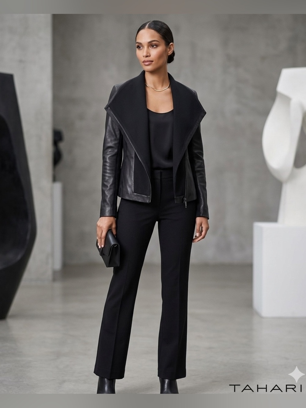T Tahari Black Genuine Leather Asymmetrical Draped Moto Jacket - Size S
